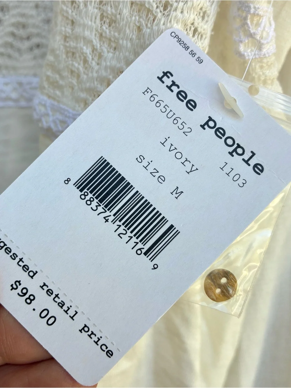 Free People NWT English Rose Ivory Lace Top Sz Large